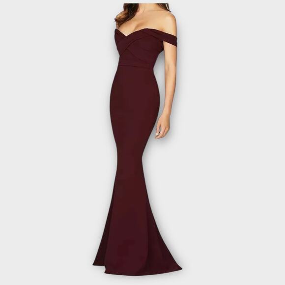 Nookie Camille Maxi Dress Women's Large Burgundy Mermaid Off Shoulder  Sweetheart - mordernwear.com